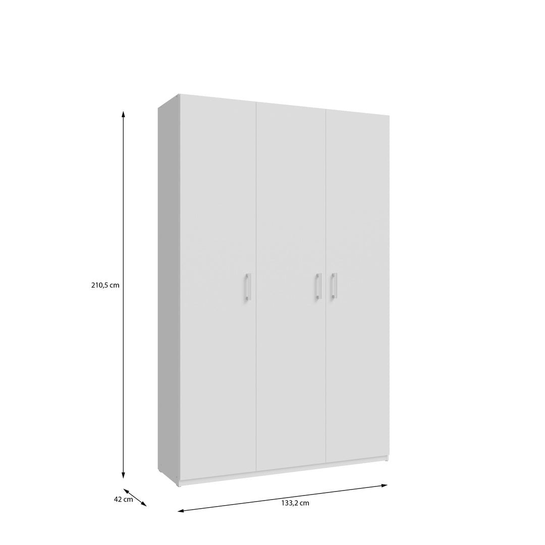 Home Nook 3 Door Hinged Wardrobe 133cm overall dimensions 133.2cm wide, 42cm deep, 210.5cm high, White