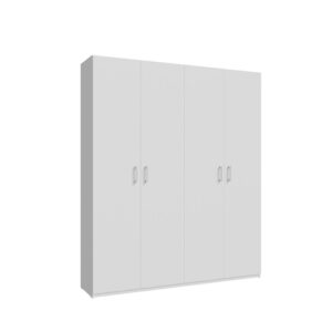Home Nook 4 Door Hinged Wardrobe 178cm angled view, doors closed, White
