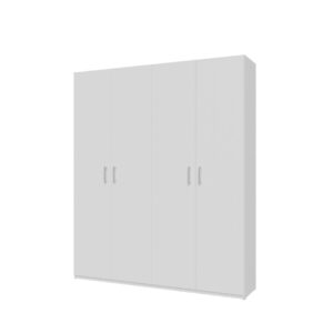 Home Nook 4 Door Hinged Wardrobe 178cm angled view from the other side, White