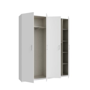 Home Nook 4 Door Hinged Wardrobe 178cm doors open, angled view of the interior, White