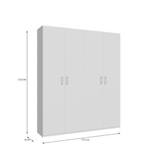 Home Nook 4 Door Hinged Wardrobe 178cm overall dimensions 177.5cm wide, 42cm deep, 210.5cm high, White