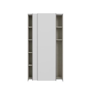 Home Nook Slim Sliding Door Wardrobe 100cm front view with doors slid apart showing shelves, White