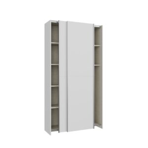 Home Nook Slim Sliding Door Wardrobe 100cm angled view with doors slid apart showing shelves, White