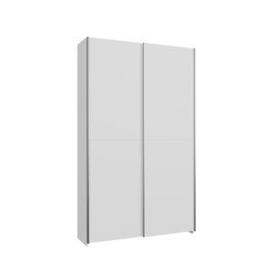Home Nook Slim Sliding Door Wardrobe 120cm angled view, doors closed, White