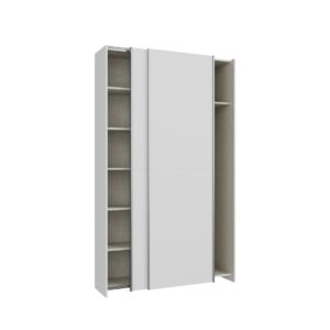 Home Nook Slim Sliding Door Wardrobe 120cm angled view with doors slid apart, White