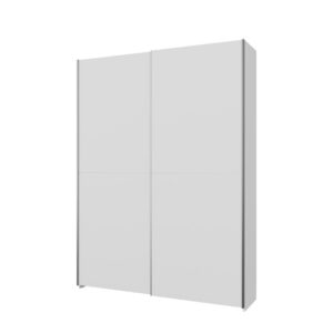 Home Nook Slim Sliding Door Wardrobe 150cm angled view, doors closed, White