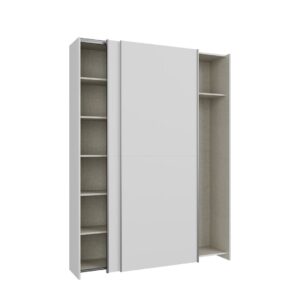 Home Nook Slim Sliding Door Wardrobe 150cm angled view with doors slid apart, White