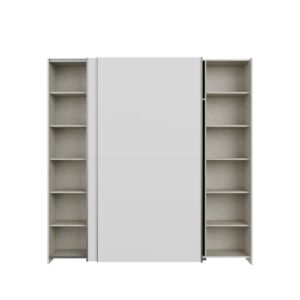 Home Nook Slim Sliding Door Wardrobe 200cm front view with doors slid apart showing shelf columns, White
