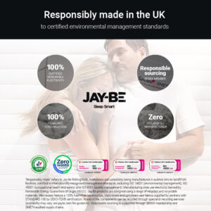 Jay-Be responsibly made in the UK graphic with zero-to-landfill and certification logos