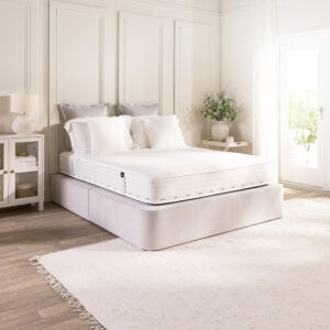 Jay-Be Pure Anti-Allergy 800 pocket sprung mattress on an upholstered bed in a light panelled bedroom
