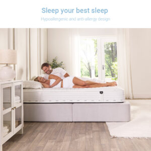 Couple relaxing on the Jay-Be Pure Anti-Allergy pocket sprung mattress in a sunny bedroom