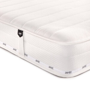 Close-up of the white knitted anti-allergy cover and Jay-Be branded side border of the Pure Anti-Allergy sprung mattress