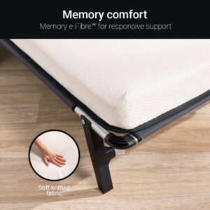 Corner of the Jay-Be QM80 Memory mattress with soft knitted fabric on the Quick folding bed frame