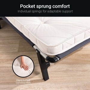 Hand-tufted top of the Jay-Be QP80 Pocket Sprung mattress on the Quick folding bed