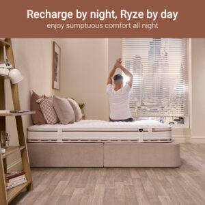 Man stretching after waking on the Jay-Be Ryze 800 pocket sprung mattress