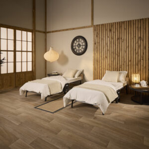 Two Jay-Be Tourist folding beds made up side by side in a guest room