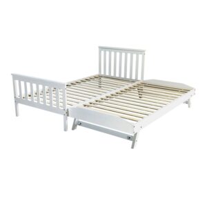 Trundle pulled out with its legs folded down to lift it off the floor