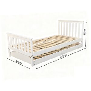 Dimension drawing of the single bed: 205 cm long, 98 cm wide and 82 cm high at the headboard