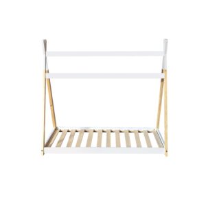 Side view of the teepee toddler bed with the base close to the floor