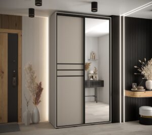 Dakota XI Sliding Door Wardrobe 140cm in Cashmere - front view with the doors closed