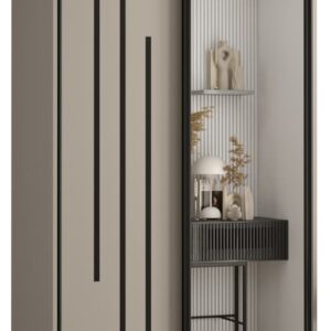 Dakota IX Sliding Door Wardrobe 100cm in Cashmere - shown in a bedroom setting, 100cm wide