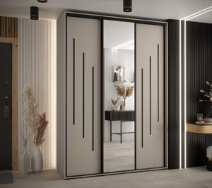 Dakota IX Sliding Door Wardrobe 170cm in Cashmere - front view with the doors closed