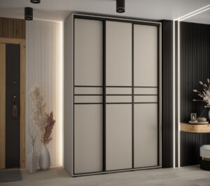 Dakota X Sliding Door Wardrobe 150cm in Cashmere - front view with the doors closed