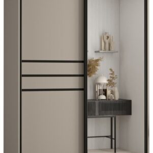 Dakota XI Sliding Door Wardrobe 140cm in Cashmere - shown in a bedroom setting, 140cm wide