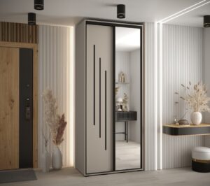 Dakota IX Sliding Door Wardrobe 100cm in Cashmere - front view with the doors closed