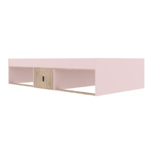 Kudl pink and oak low cabin bed from the opposite angle, white background