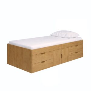 Kudl oak multi drawer cabin bed with drawers and central cupboard closed, white background