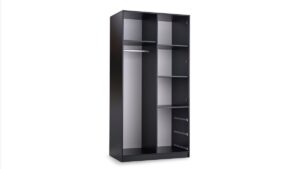 Interior of the Lati 2 door wardrobe with doors removed showing hanging rail and shelves
