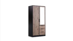 Lati 2 door wardrobe in Oak Viking shown at an angle with black bar handles
