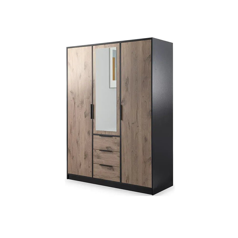 Lati 3 door mirrored wardrobe in Oak Viking shown at an angle