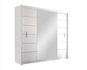 Lizbona II 203cm White Matt mirrored wardrobe, angled view