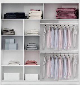 Lizbona II 203cm White Matt wardrobe interior with double hanging rails and shelves