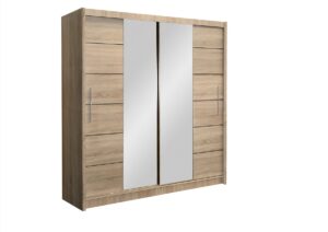 Lizbona II 203cm Oak Sonoma mirrored wardrobe, angled view