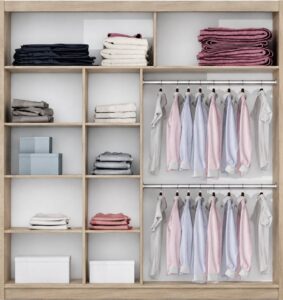 Lizbona II 203cm Oak Sonoma wardrobe interior with shelving and two hanging rails