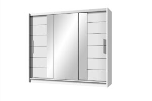 Lizbona II 250cm White Matt mirrored wardrobe, angled view