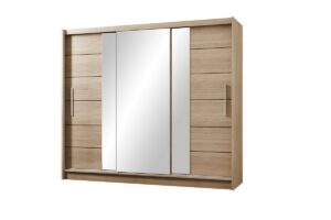 Lizbona II 250cm Oak Sonoma mirrored wardrobe, angled view