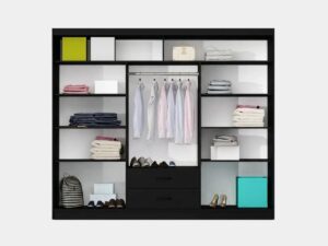 Lizbona II 250cm Black Matt wardrobe interior with hanging rail, drawers and shelves