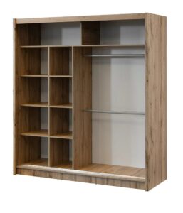 London 203cm wardrobe without doors showing open shelves on the left and two hanging rails