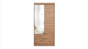 Front view of the Mallorca 2 door wardrobe in Oak Artisan with full length mirror