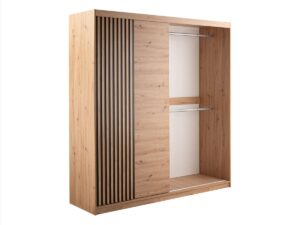 Mallorca 203cm wardrobe in Oak Artisan with the sliding section open showing two hanging rails