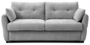 Miller Roll Out Sofa Bed in Rhea Grey Chenille, front view with scatter cushions