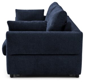Miller Roll Out Sofa Bed in Rhea Navy Chenille, rear view showing the fully upholstered back