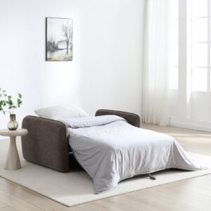 Millie Sofa Bed in Mercury Mocha Soft Chenille, in a styled room setting