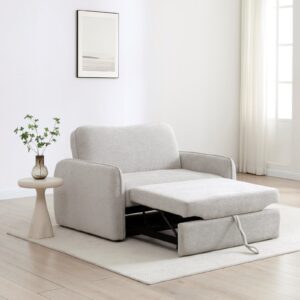 Millie Sofa Bed in Mercury Natural Soft Chenille, in a styled room setting