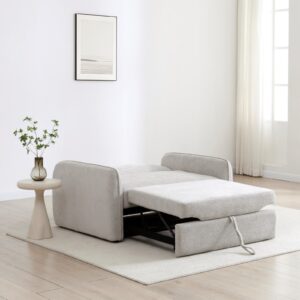 Millie Sofa Bed in Mercury Natural Soft Chenille, in a styled room setting