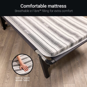 Close-up of the Jay-Be ME70 Comfort Stripe e-Fibre mattress and soft woven cover